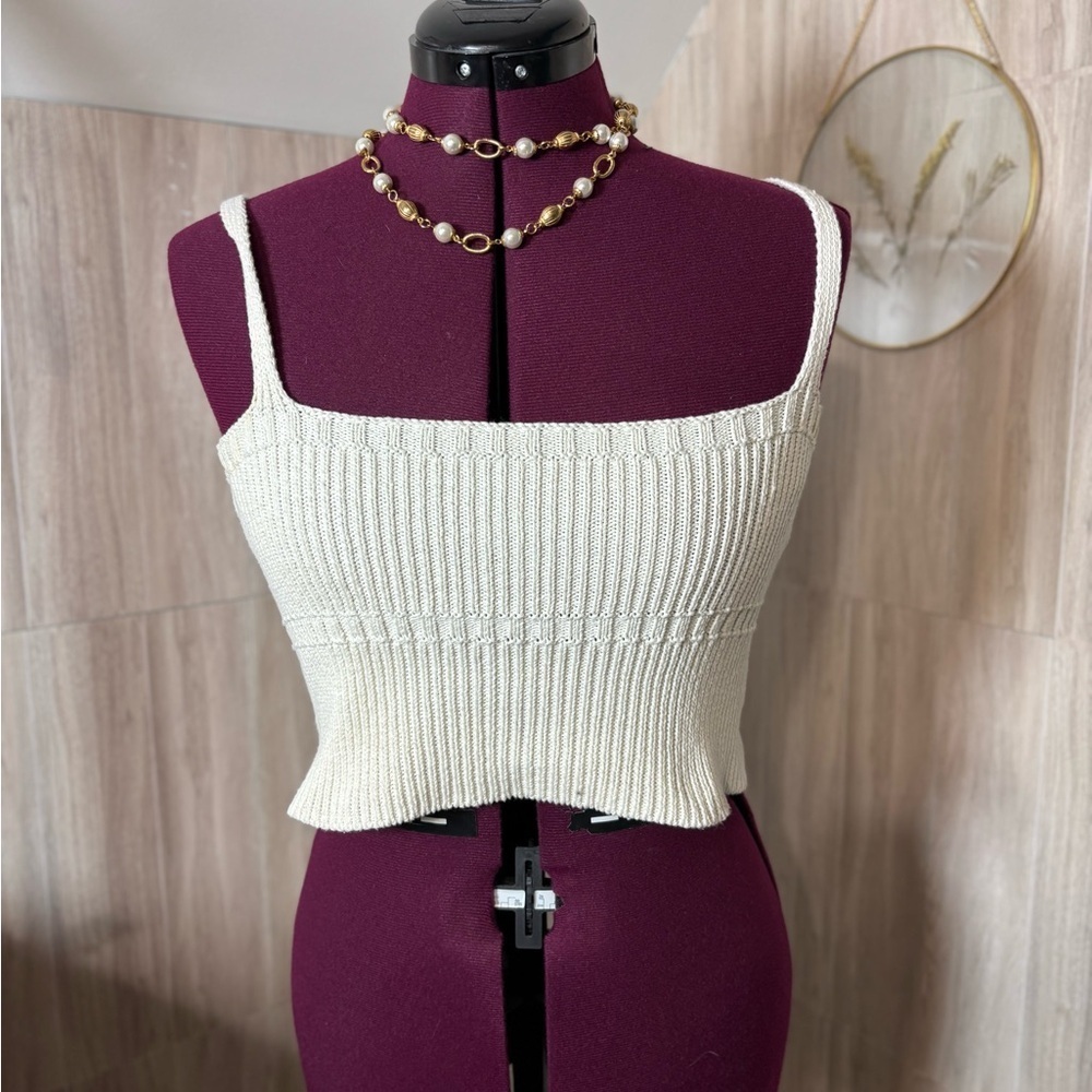 Zara Cream Ribbed Knit Tank